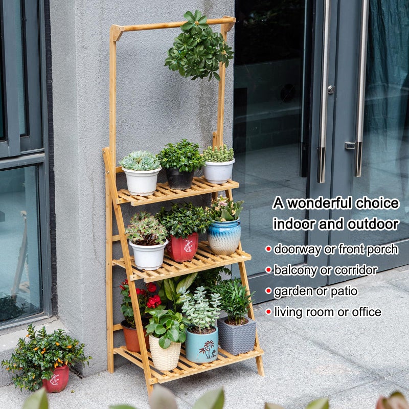 COPREE Bamboo 3-Tier Hanging Plant Stand Planter Shelves Flower Pot Organizer Rack Folding Display Shelving Plants Shelf Unit Holder - Image 5